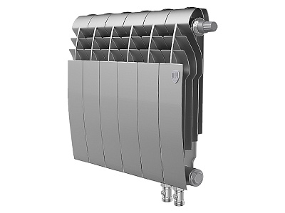 Биметаллический секционный радиатор отопления Royal Thermo Biliner 350 / Silver Satin / 6 секций нижнее правое подключение