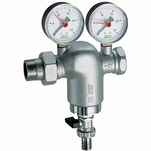 Фильтр для воды FAR 1 1/2 НР-ВР, с манометром, 300мкм, Max: 95 C, 25 бар