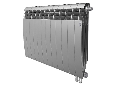 Биметаллический секционный радиатор отопления Royal Thermo Biliner 500 / Silver Satin / 12 секций нижнее правое подключение