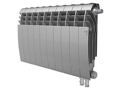 Биметаллический секционный радиатор отопления Royal Thermo Biliner 350 / Silver Satin / 10 секций нижнее правое подключение