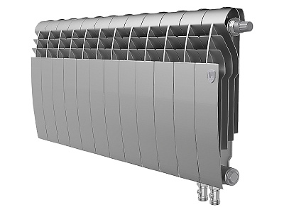 Биметаллический секционный радиатор отопления Royal Thermo Biliner 350 / Silver Satin / 12 секций нижнее правое подключение