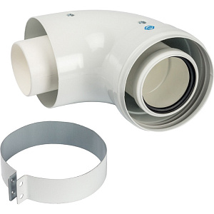 Конденсационное колено Stout 90 градусов DN60/100 м/п PP-FE c хомутом (совместим. с Vaillant, Ariston)