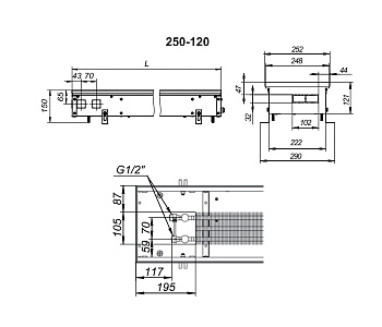 Внутрипольный конвектор с естественной конвекцией Techno KVZ 250-120-2400