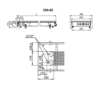 Внутрипольный конвектор с естественной конвекцией Techno KVZ 350-85-2000