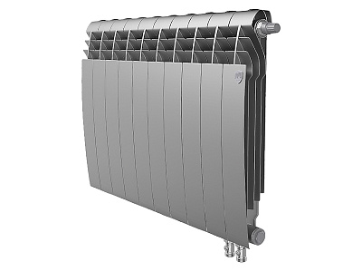 Биметаллический секционный радиатор отопления Royal Thermo Biliner 500 / Silver Satin / 10 секций нижнее правое подключение