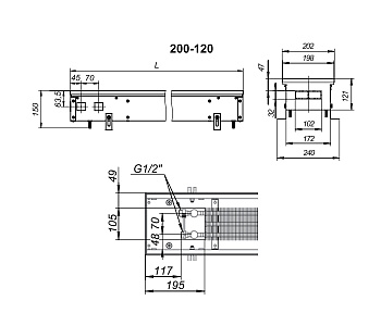 Внутрипольный конвектор с естественной конвекцией Techno KVZ 200-120-2200