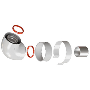 Начальный участок Rommer 60/100 (Baxi (кроме ECO Nova/Classic), Ariston, Vaillant, Viessmann, Kiturami, Mizudo, Beretta, Oasis, Wolf, Haier, Tiberis, DeDietrich, Arderia) хомут в комплекте + втулка D60 L-50