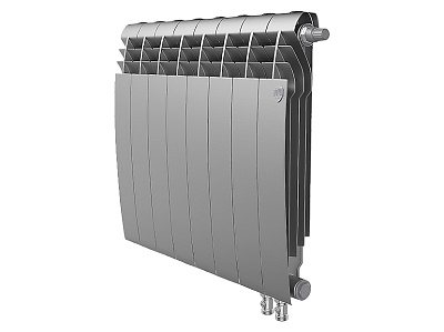 Биметаллический секционный радиатор отопления Royal Thermo Biliner 500 / Silver Satin / 8 секций нижнее правое подключение